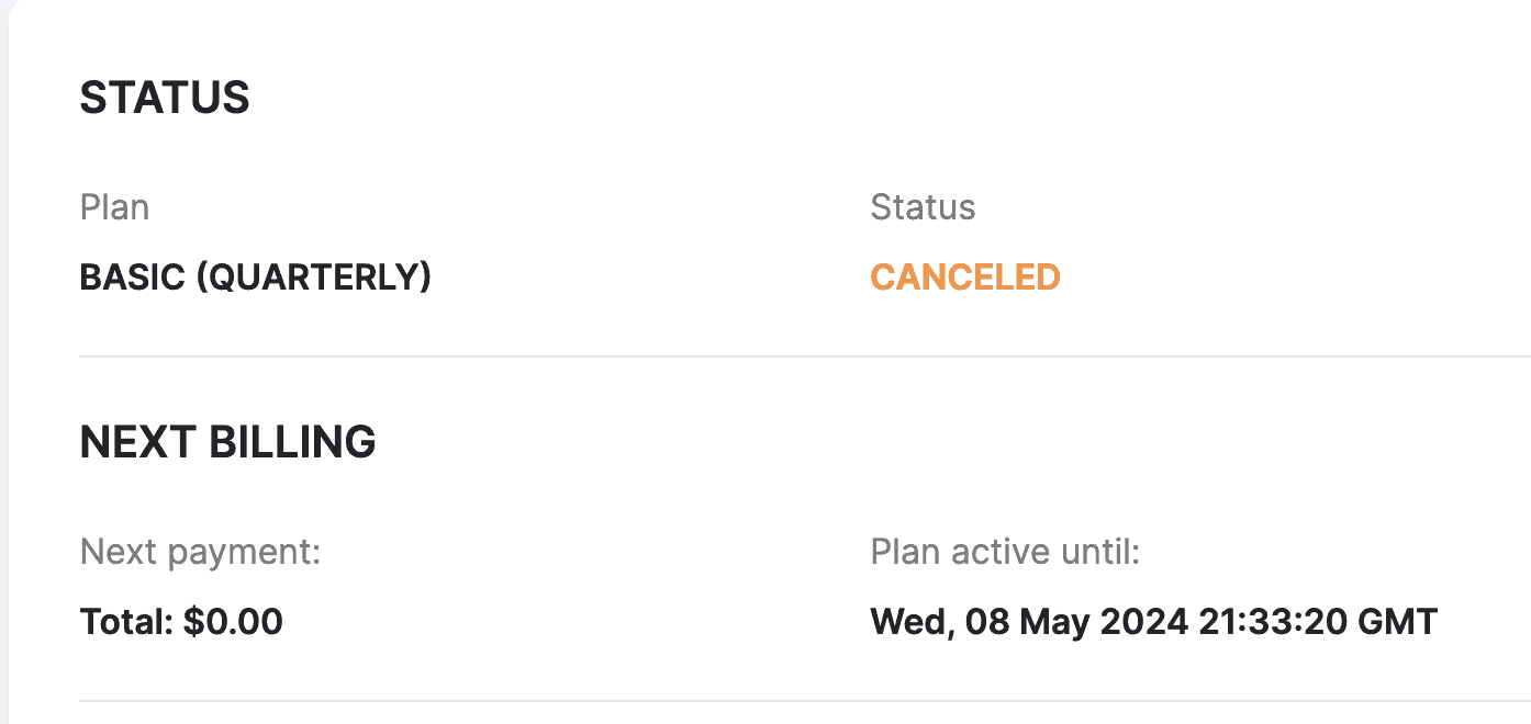 Check status on your profile to be set to cancelled
