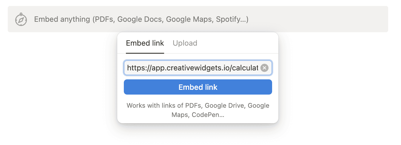 Embed link in Notion screenshot
