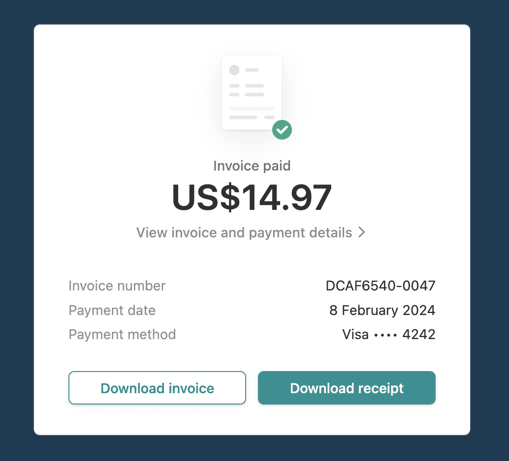 Open invoice or receipt modal