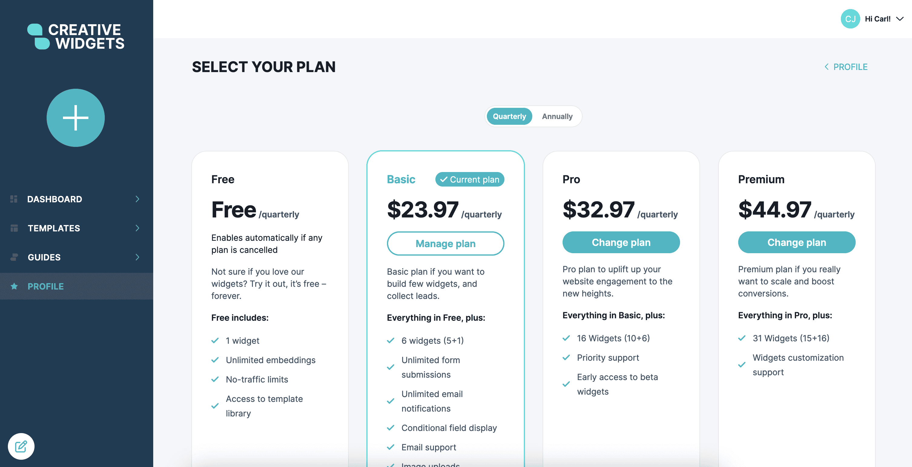 Manage plans screenshot
