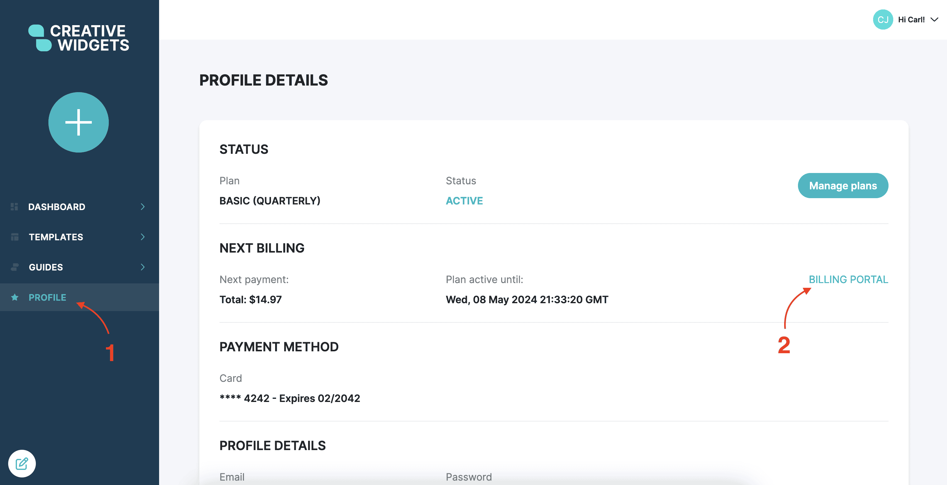Go to portal and press billing plan link