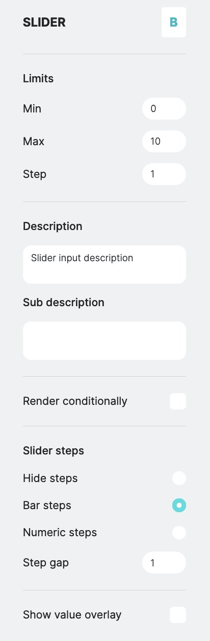 Slider Configuration Panel