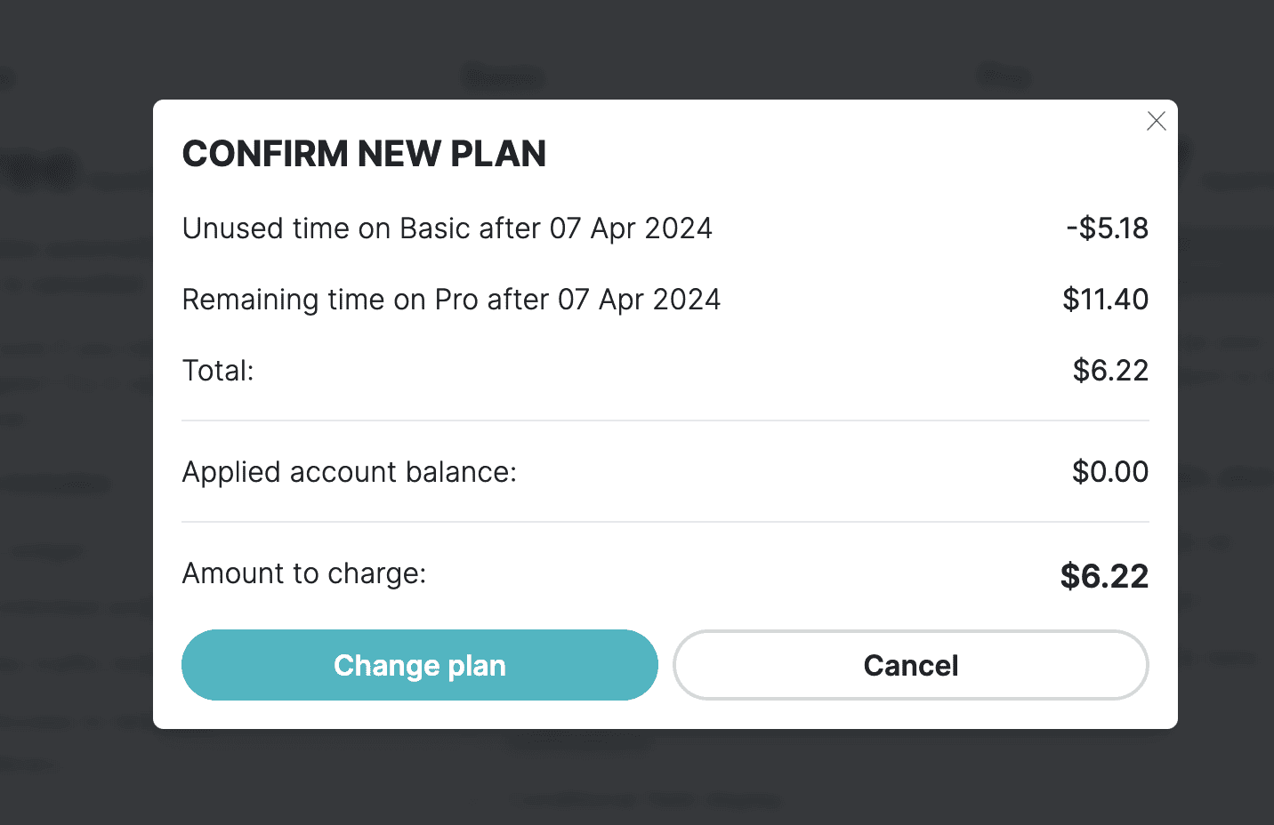 Update plan modal