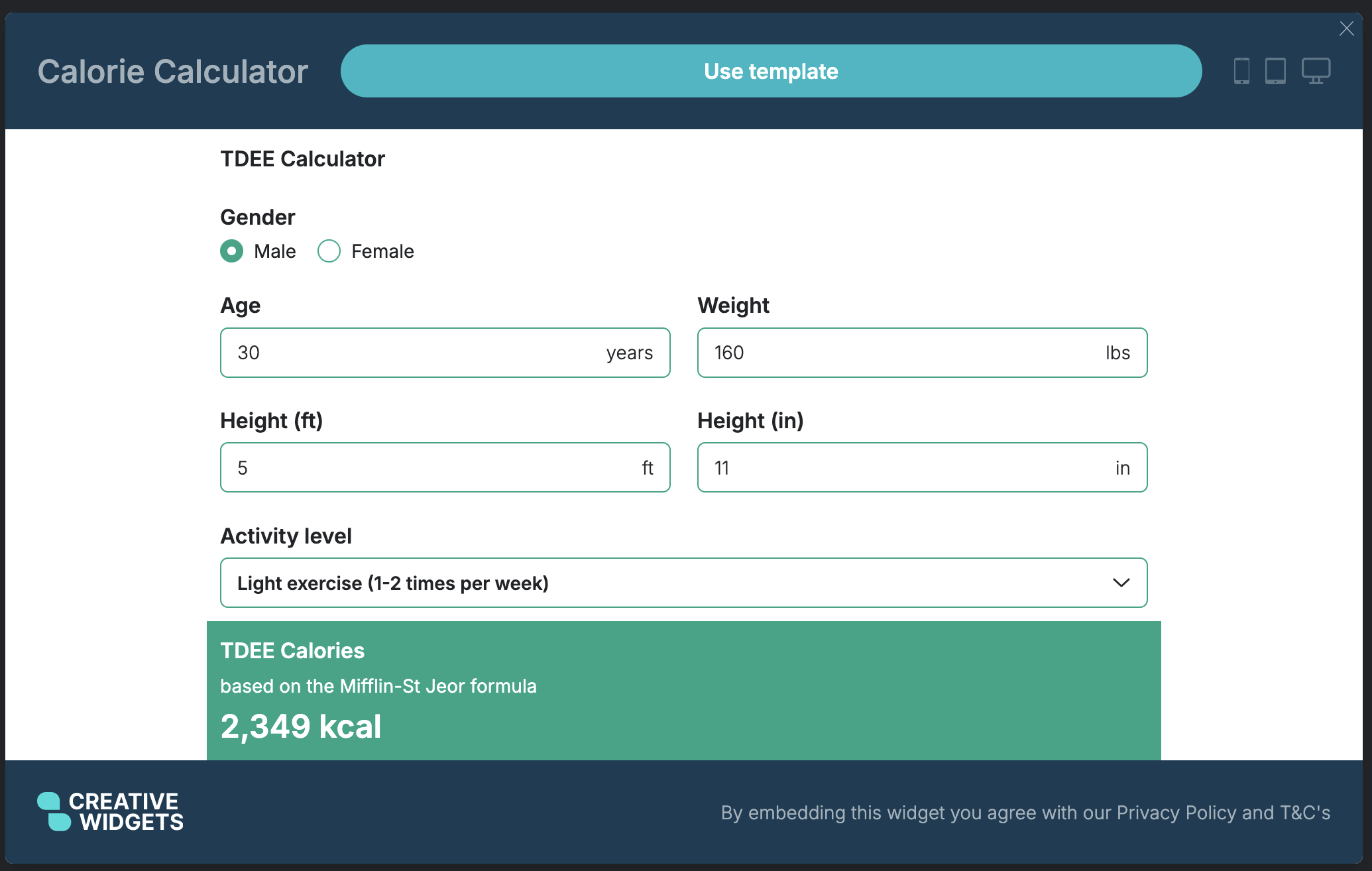 Template preview modal