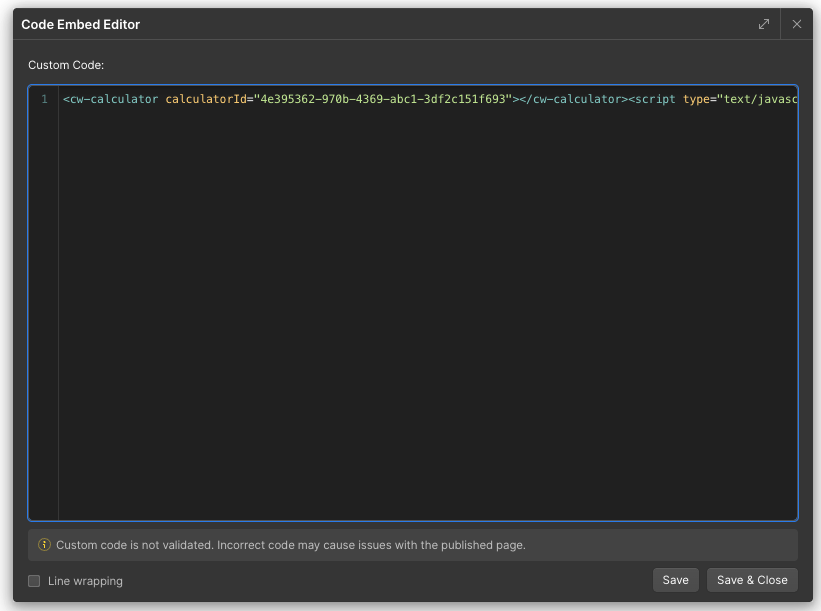 Webflow Designer embed component with calculator integration